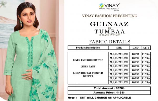 Vinay Tumbaa Gulnaaz Embroidery Wear Linen Readymade Collection